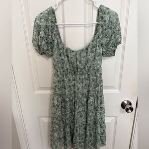Mi Ami Francesca’s Vacay Sage Green Floral Tiered Mini Dress